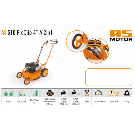 TOSAERBA MULCHING AS510 PROCLIP 4T A 2 IN 1 - AS MOTOR